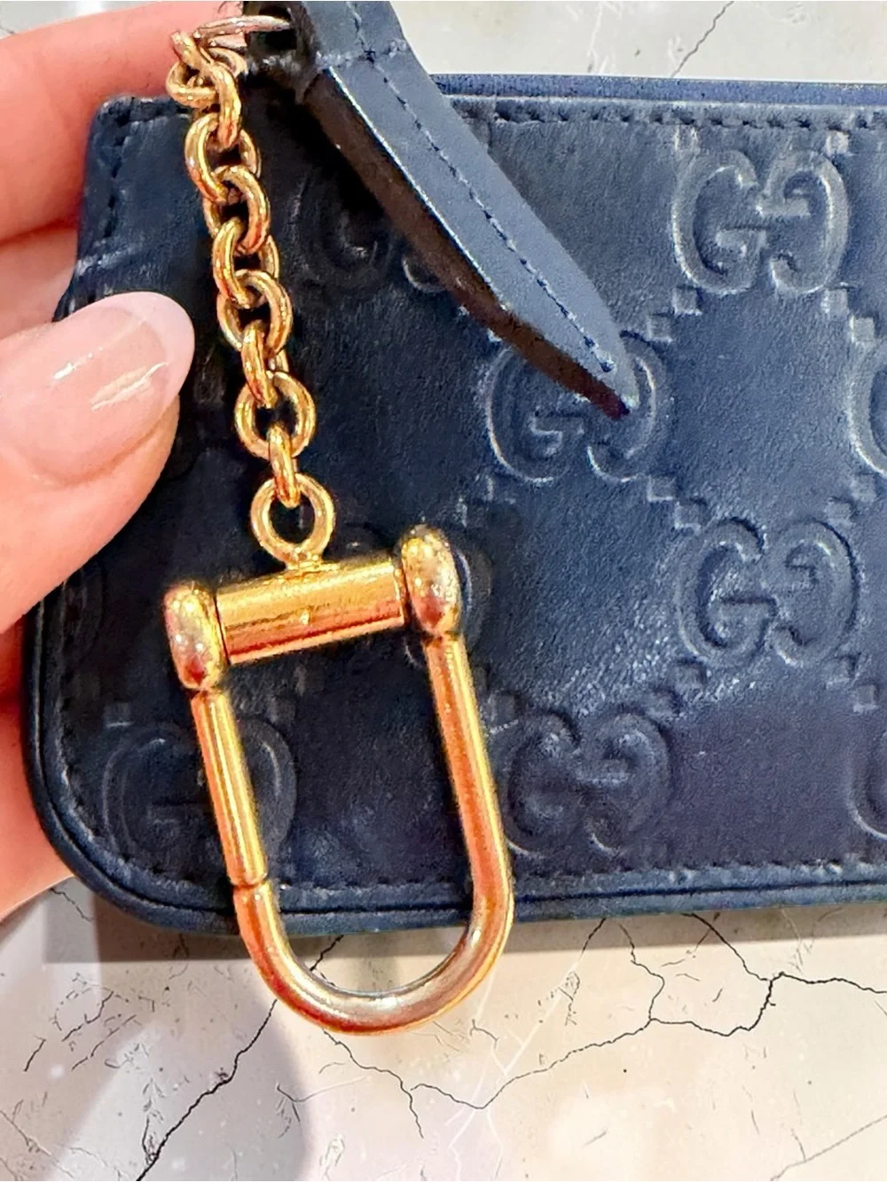 Gucci Guccissima Navy Blue Leather Key Pouch Wallet Full Set Box Dust Bag